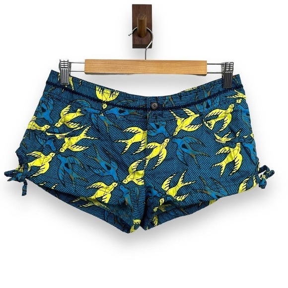 Free People Pants - Free People Shorts Womens 2 Blue and Yellow Bird Print 100% Cotton Mini Tropical
